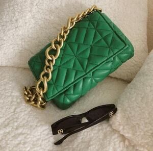 ZARA Green Quilted Chain Shoulder Bag NWT Gold Chain Purse OS